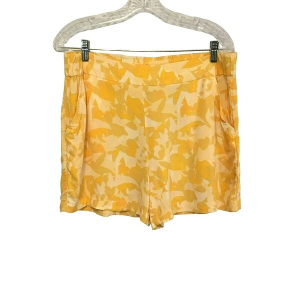 Nine West Elastic Back Shorts Flat Front Yellow Tropical Floral Sz Women's Large - Picture 1 of 9